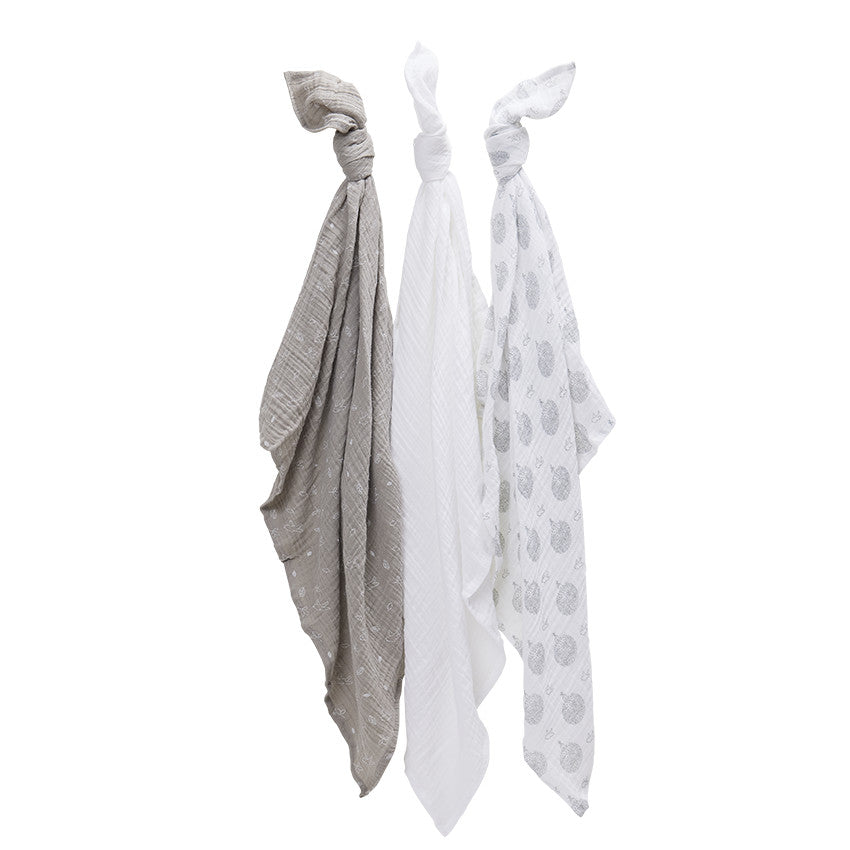 Set of 3 cotton swaddles with Feather bird print - Premaman