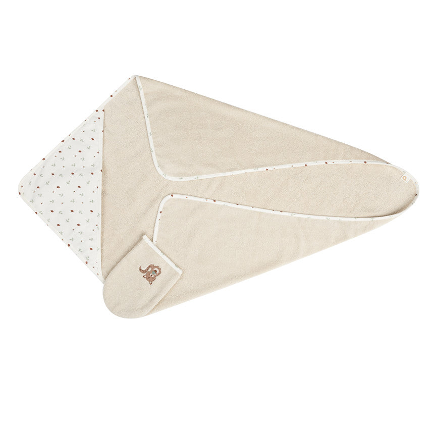 Set de bain avec cape et gant de toilette Roi des Forêts beige - Prémaman