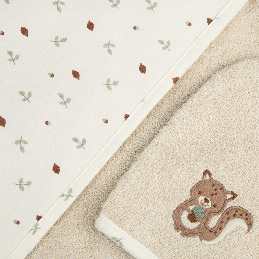 Set de bain avec cape et gant de toilette Roi des Forêts beige - Prémaman