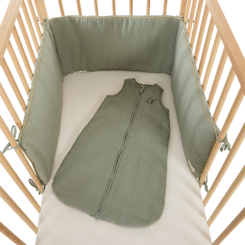 Tour de lit 3 pans en gaze de coton vert - Prémaman