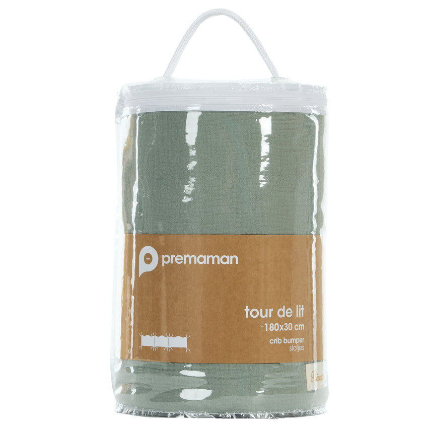 Tour de lit 3 pans en gaze de coton vert - Prémaman