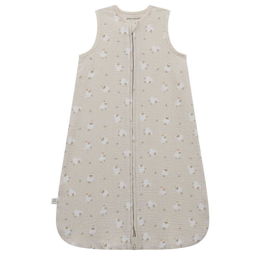 Printed cotton-gauze sleeping bag (0.5 TOG) with La Vie à la Ferme sheep print - Prémaman