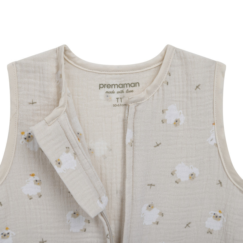 Printed cotton-gauze sleeping bag (0.5 TOG) with La Vie à la Ferme sheep print - Prémaman