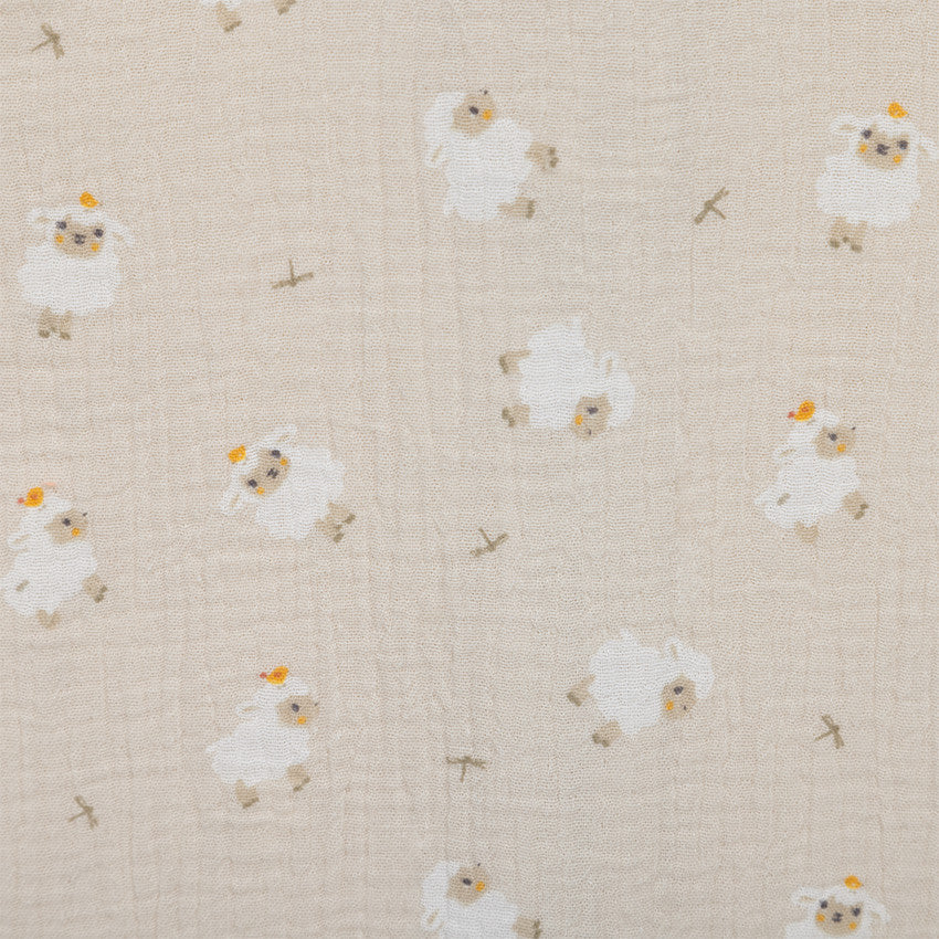 Printed cotton-gauze sleeping bag (0.5 TOG) with La Vie à la Ferme sheep print - Prémaman
