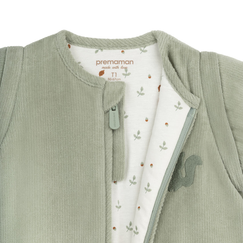 Squirrel green corduroy detachable sleeve sleep sack TOG 3.5 - Prémaman