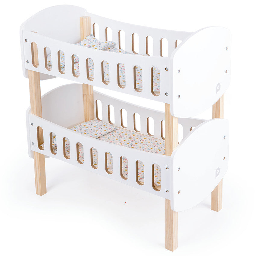 Lit superposé en bois pour poupons + couettes et oreillers - Prémaman