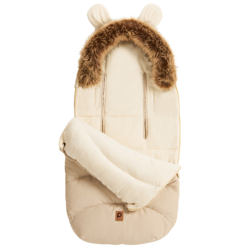 Warm universal sherpa-lined Nours beige footmuff - Prémaman