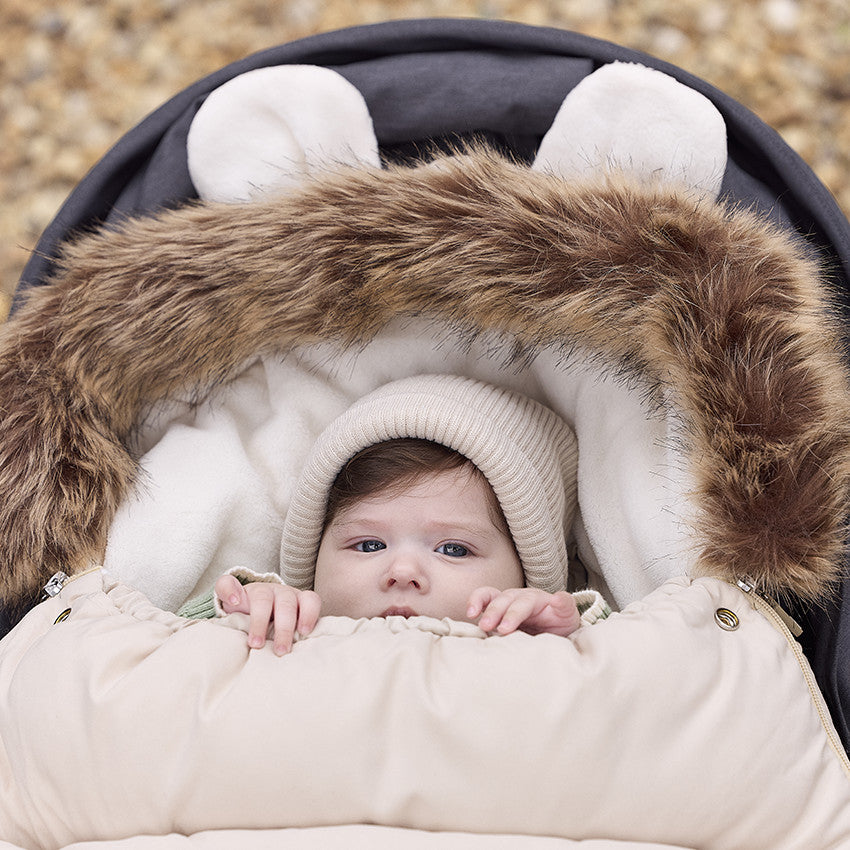 Warm universal sherpa-lined Nours beige footmuff - Prémaman