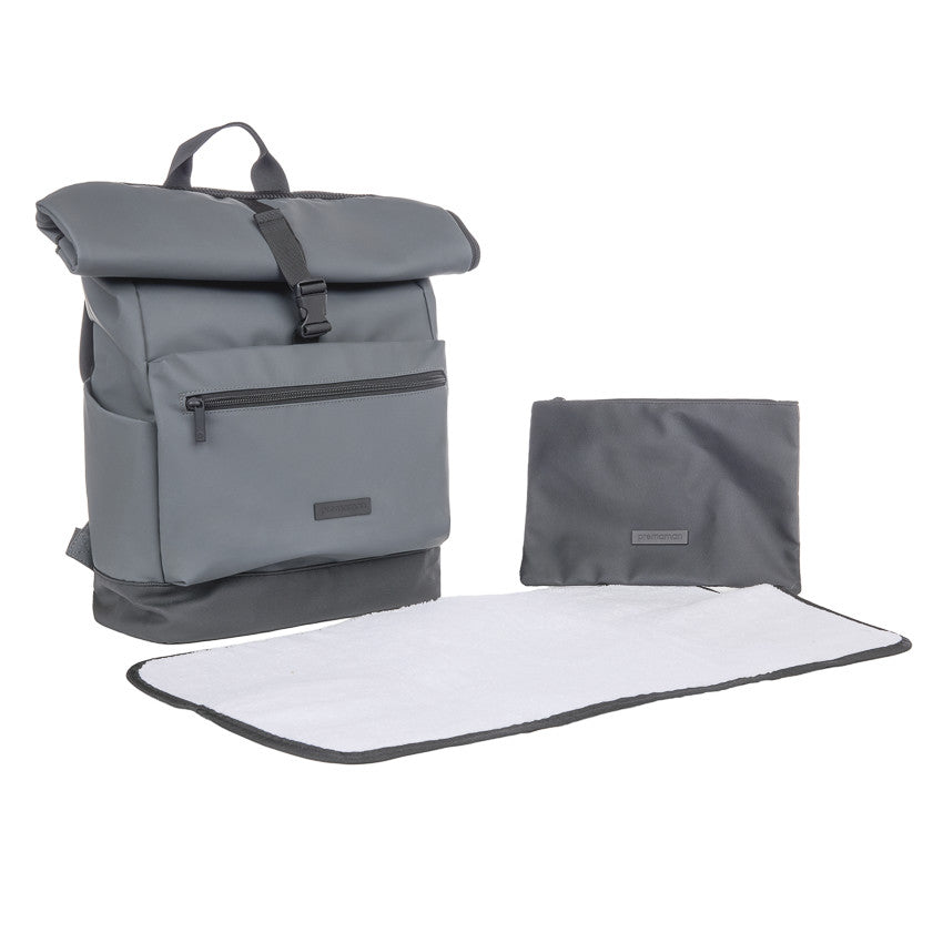 Boston Diaper Backpack + Changing Mat - Grey - Prémaman
