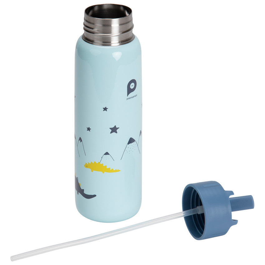 Gourde en métal Mes amis les dinos avec paille 380 ml - Prémaman