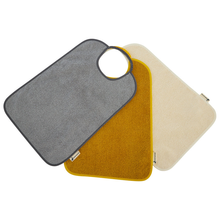 Pack of 3 yellow terry bibs with elasticated neckline - Prémaman