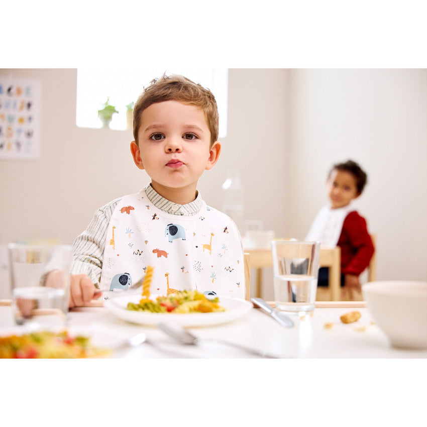 Waterproof bib with pocket and elasticated collar, savanna print - Prémaman