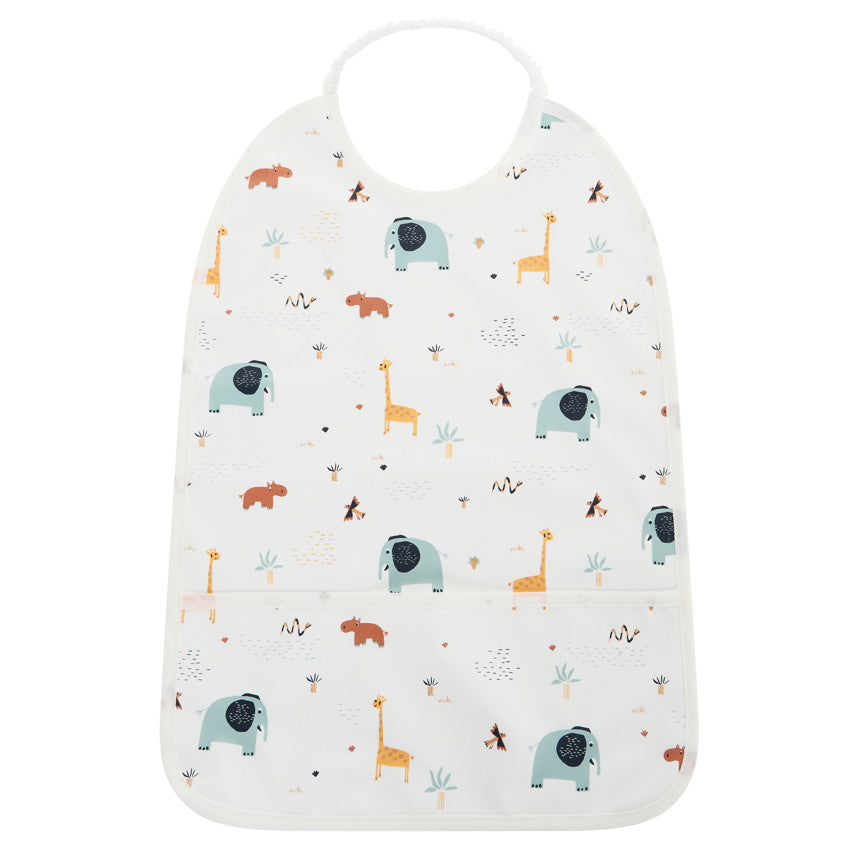 Waterproof bib with pocket and elasticated collar, savanna print - Prémaman