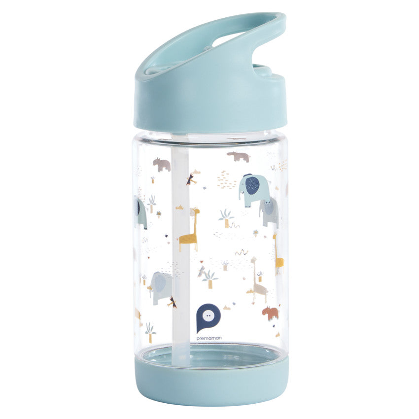 Transparent bottle with foldable straw 400ml Savane - Prémaman
