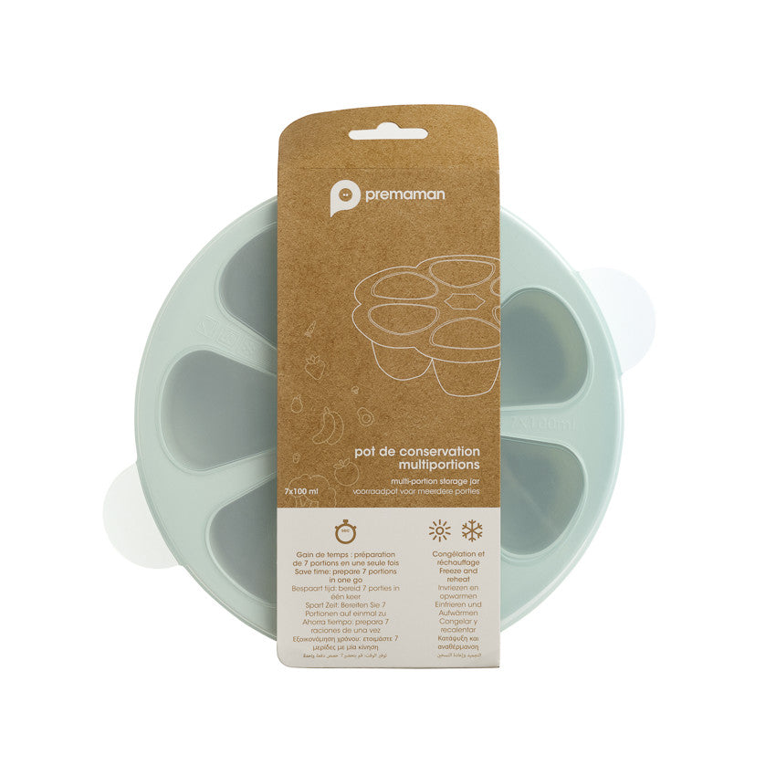 Moule de conservation multiportions 7 x 100ml en silicone vert - Prémaman