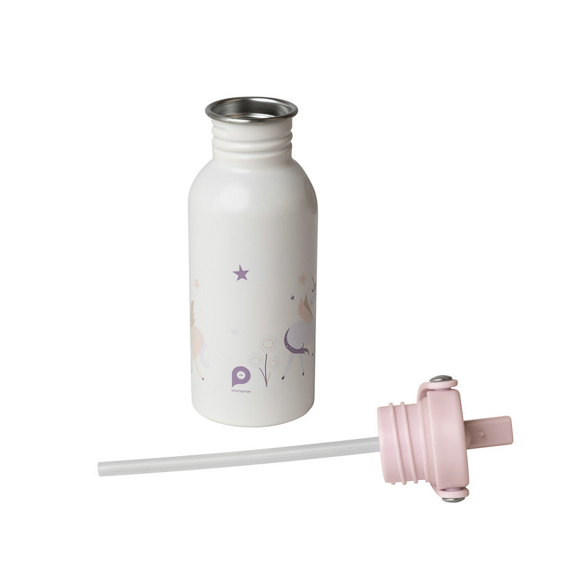 Stainless steel bottle with straw 500ml Unicorn ecru - Premaman