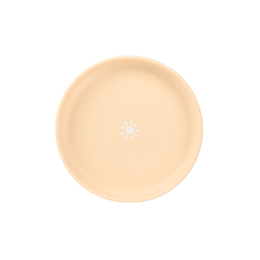 Assiette ronde en silicone avec motif soleil et rebord - Prémaman