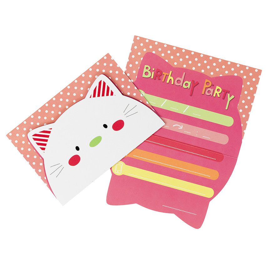 Lot de 10 cartons d'invitations anniversaire motif chat - Prémaman