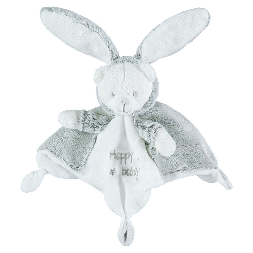 Doudou plat lapin en sherpa avec inscriptions brodées - Prémaman
