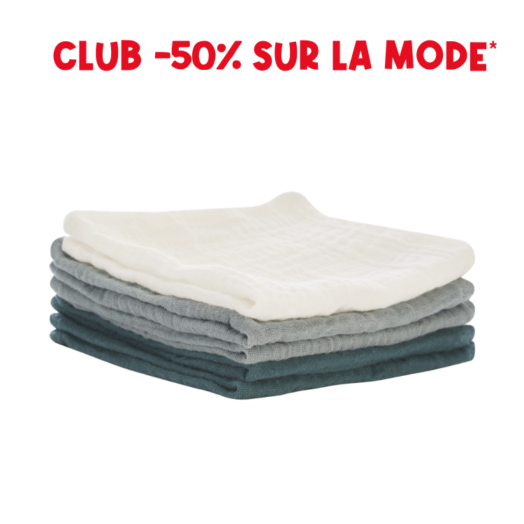 Lot de 5 serviettes en tétra 25 x 25 cm - Prémaman