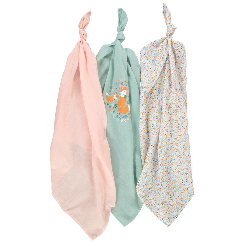 Set de 3 langes en coton à motifs animaux de la forêt - Prémaman