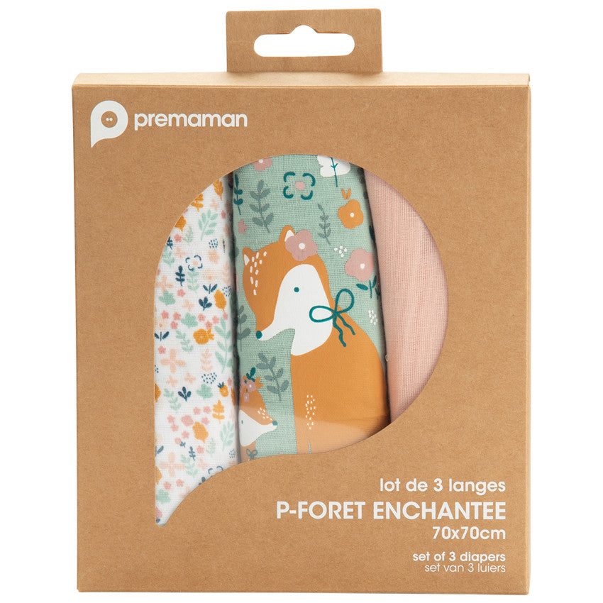 Set de 3 langes en coton à motifs animaux de la forêt - Prémaman