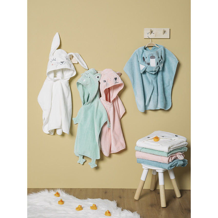 Poncho de bain à capuche brodée loup en velours éponge - Prémaman