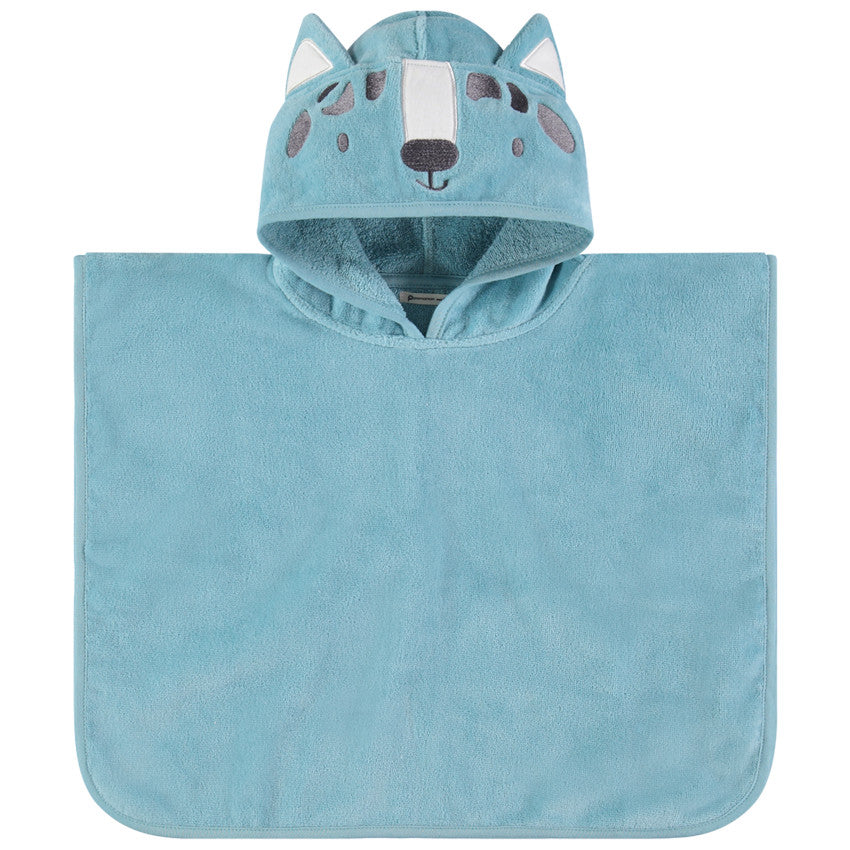 Poncho de bain à capuche brodée loup en velours éponge - Prémaman