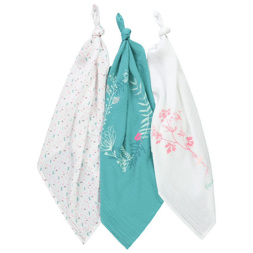 Lot de 3 langes en gaze de coton fille - Prémaman