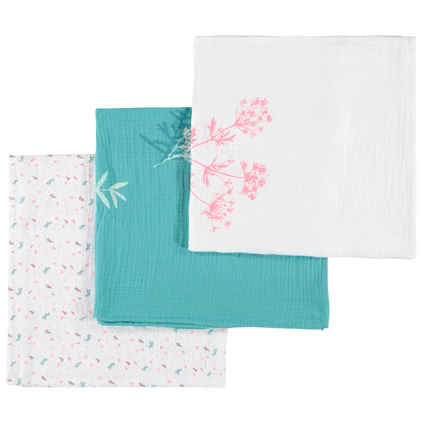 Lot de 3 langes en gaze de coton fille - Prémaman