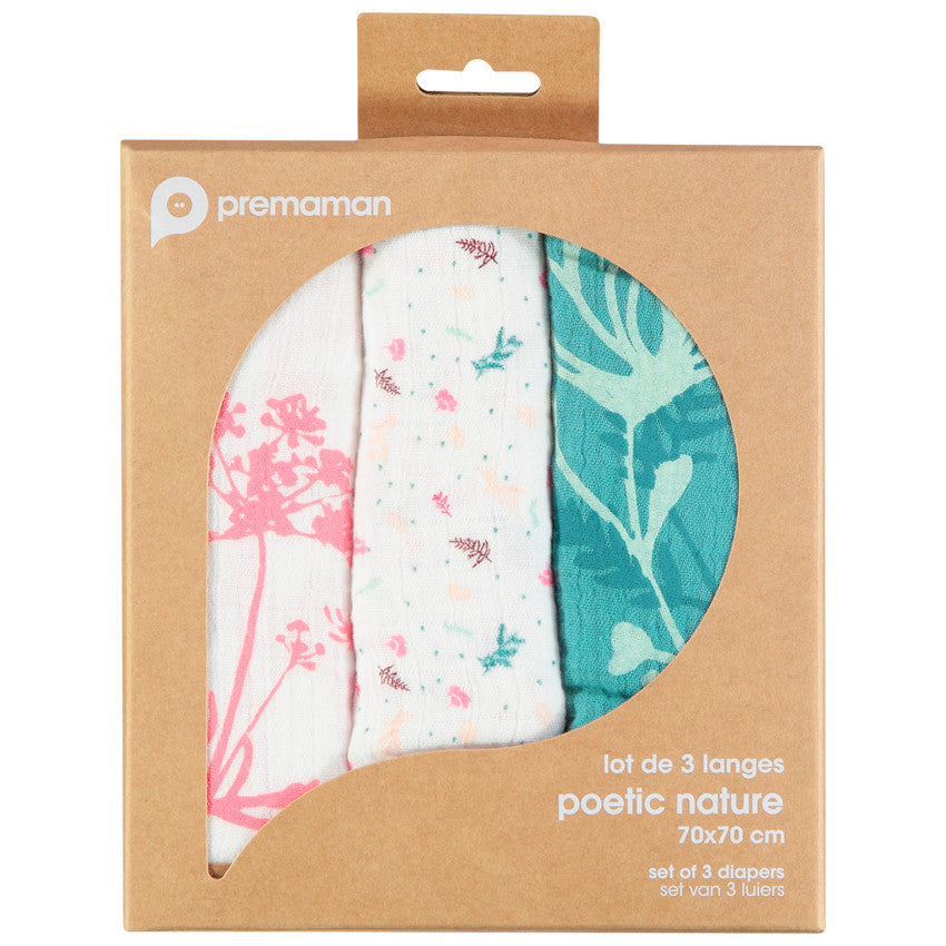 Lot de 3 langes en gaze de coton fille - Prémaman