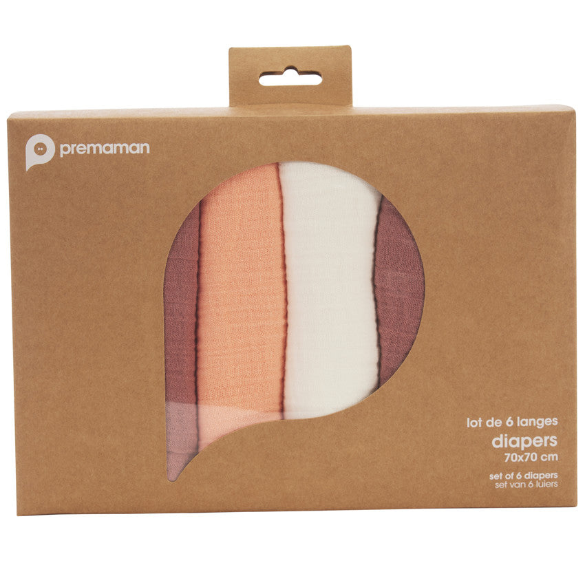 Lot de 6 langes en coton 70 x 70 cm - Prémaman