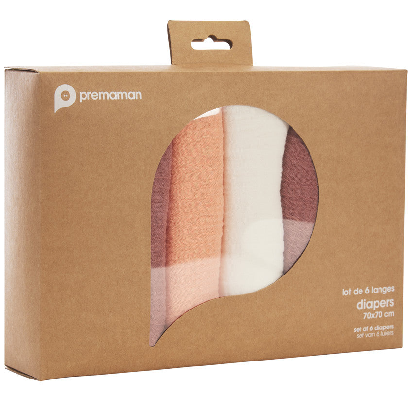 Lot de 6 langes en coton 70 x 70 cm - Prémaman