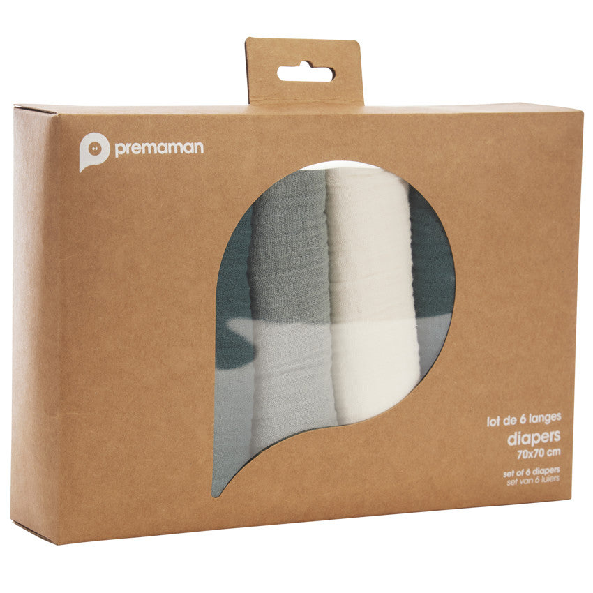 Lot de 6 langes en coton 70 x 70 cm - Prémaman
