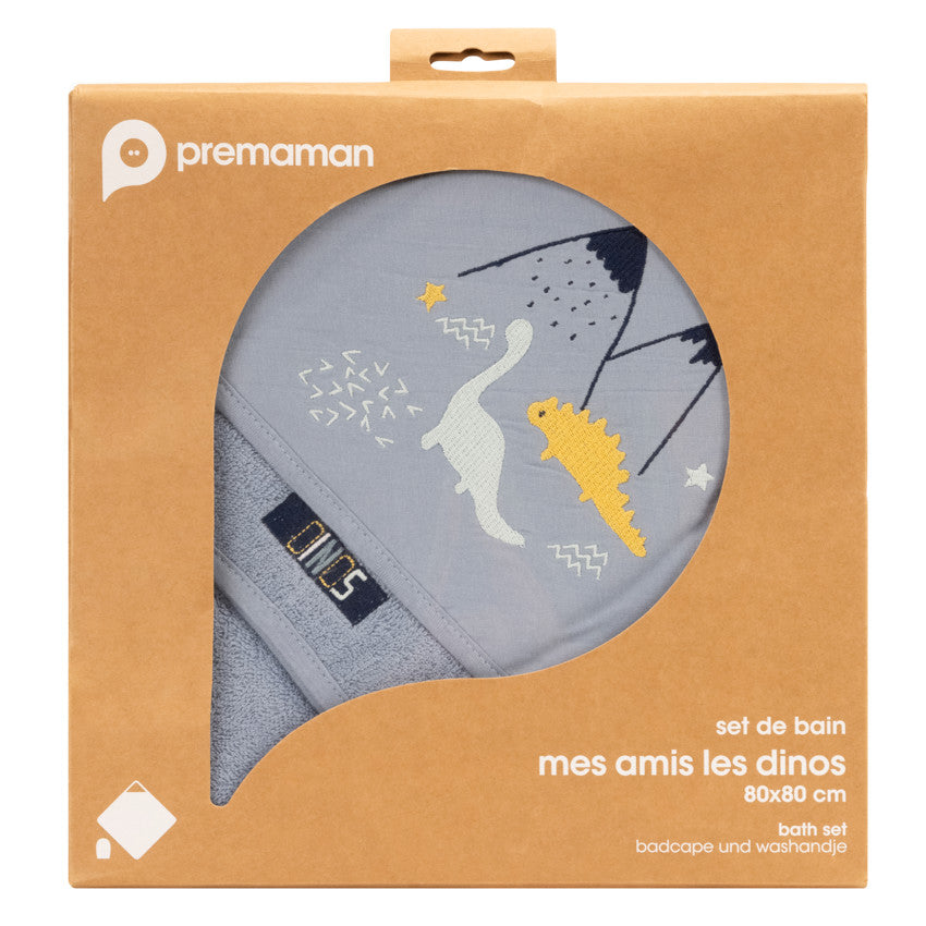 Hooded bath towel + wash mitt set My Dino Friends - Prémaman