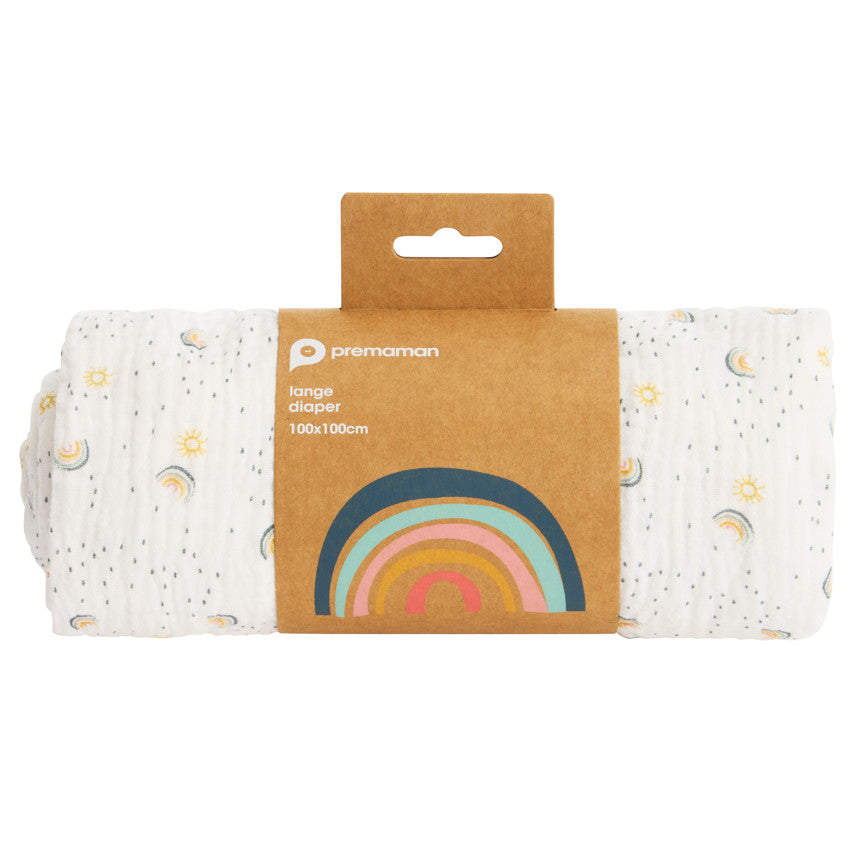 Lange en gaze de coton 100 x 100 cm imprimé arcs-en-ciel - Prémaman
