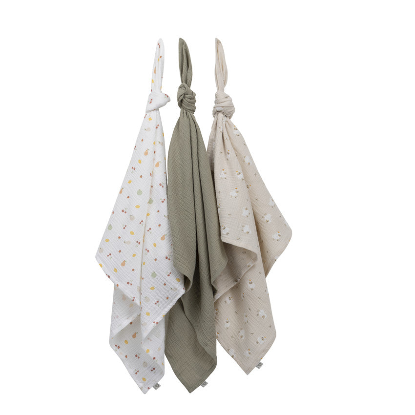 Lot de 3 langes en gaze 70 x 70 cm La Vie à la Ferme - Prémaman