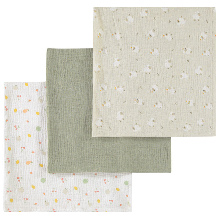 Lot de 3 langes en gaze 70 x 70 cm La Vie à la Ferme - Prémaman