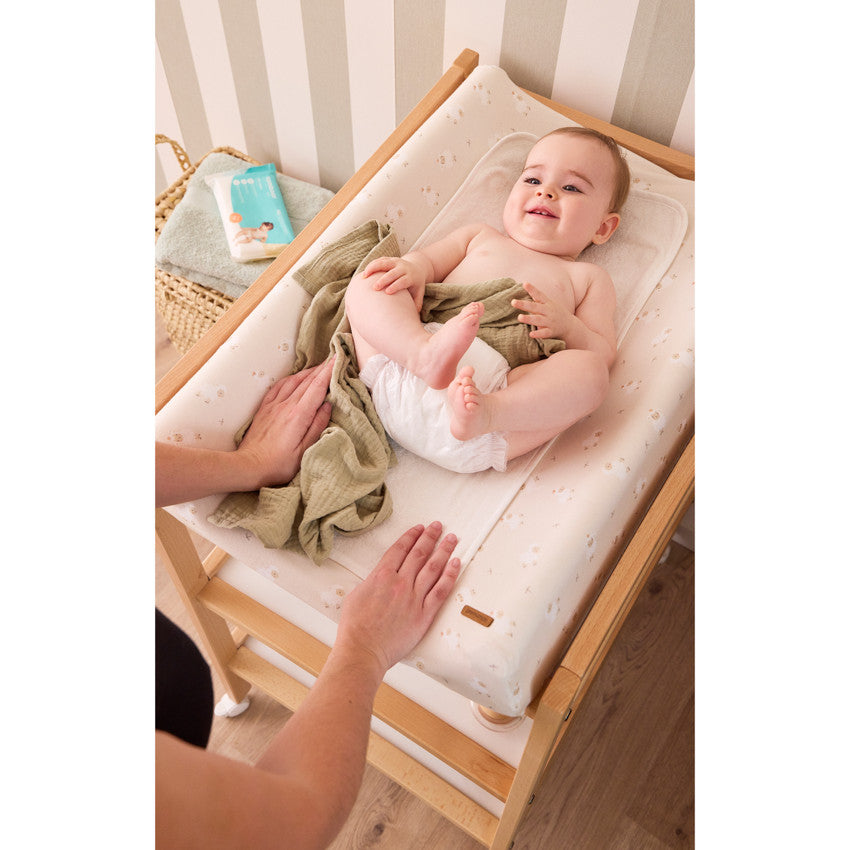 Housse de matelas à langer imprimé moutons La Vie à la Ferme beige - Prémaman