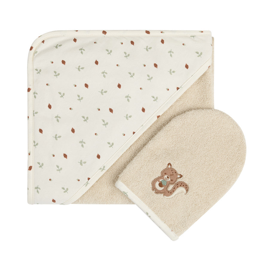 Set de bain avec cape et gant de toilette Roi des Forêts beige - Prémaman
