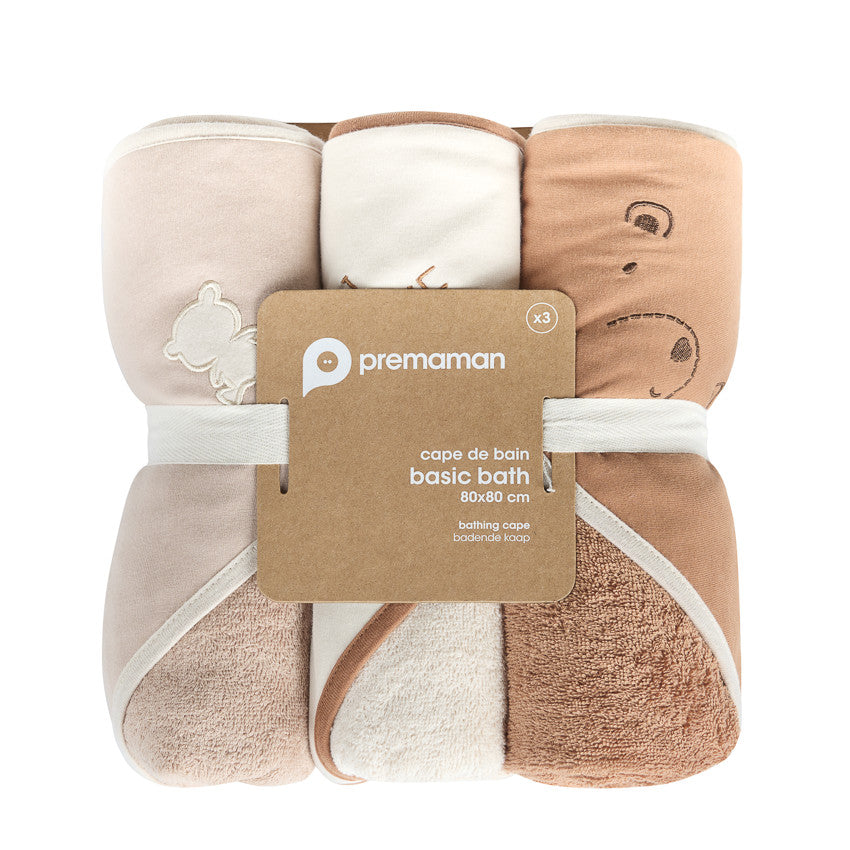Set of 3 beige/brown terry bath capes - Maternity