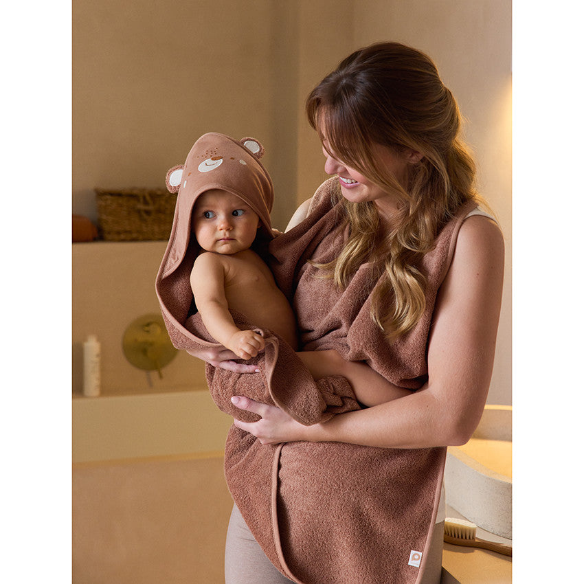 Cape de bain ludique et tablier 2 en 1 Ourson marron - Prémaman