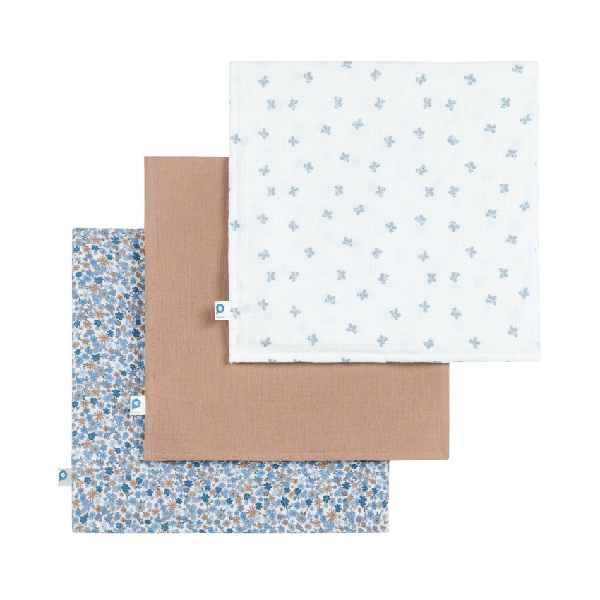 Set of 3 cotton muslin swaddles - Tiny Flowers - Maternity