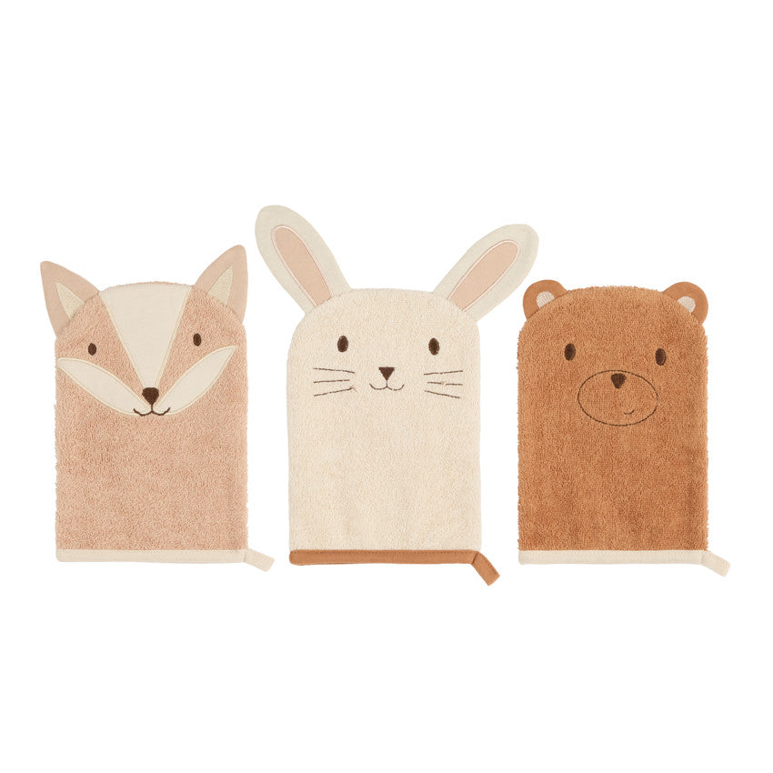 Lot de 3 gants de toilettes ludique en forme d'animaux - Prémaman