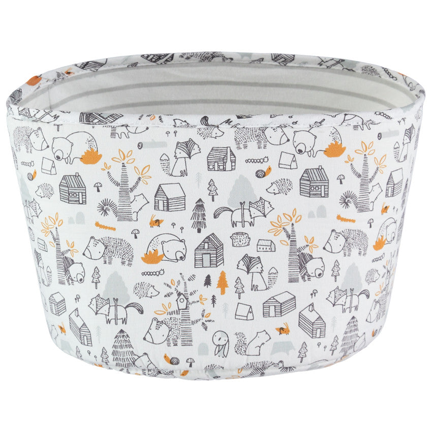 Panier de rangement en popeline imprimé animaux de la forêt - Prémaman