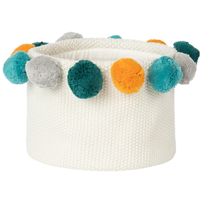 Panier de rangement en tricot avec pompons - Prémaman