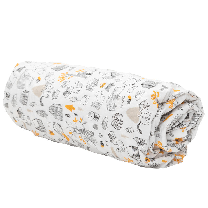 Drap housse Nos petits amis en popeline imprimé animaux 60 x 120 cm - Prémaman