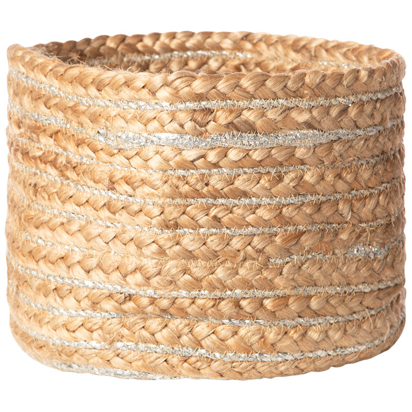 Panier en jute tressée avec bandes argentées - Prémaman