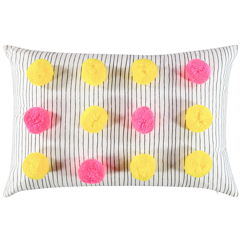 Coussin décoratif à pompoms colorés fluo - Prémaman