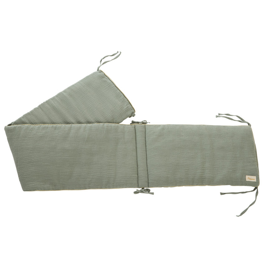 Green cotton gauze 3-panel cot bumper - Prémaman
